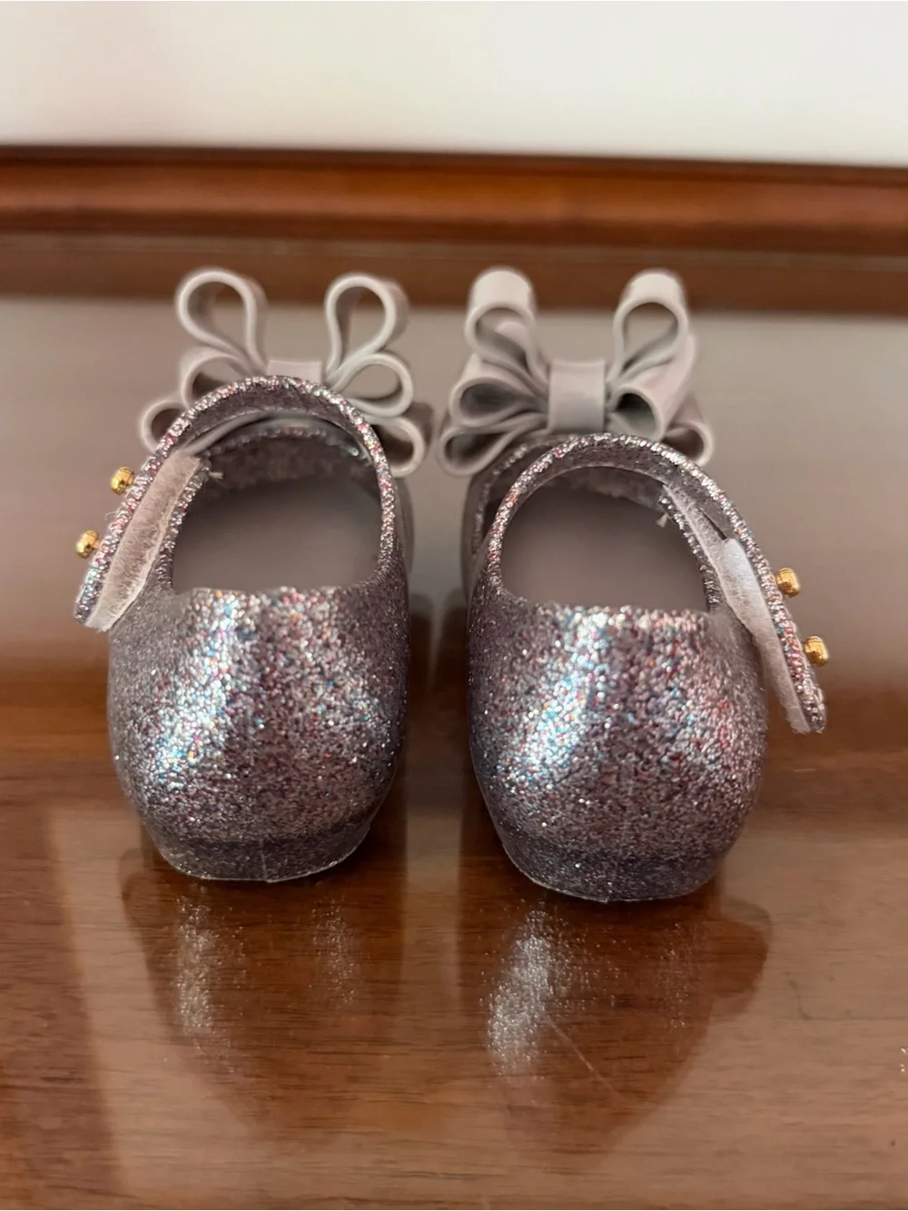 Mini Melissa Ultragirl Sweet Silver Glitter Bow Mary Jane Flats Toddler Size 5